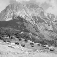 Popis: Maglić: přímo nad sedlem Prijevor se zvedá nejvyšší hora Bosny, Bosanki Maglić (2386m)